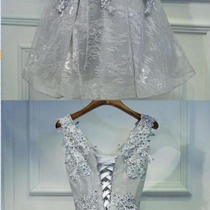 Two Straps Gray Lace Beaded Homecoming Prom..