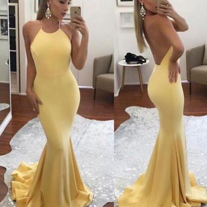 Yellow Sexy Mermaid Long Prom Dress,halter..