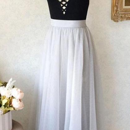 A-line Empire Chiffon Dresses with Spaghetti Straps Black