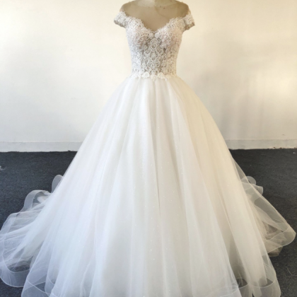 Gorgeous Sheer Neckline Lace Wedding Dress, Open..