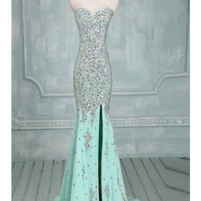 Sweetheart Split Beading Long Mermaid Prom Evening Dresses