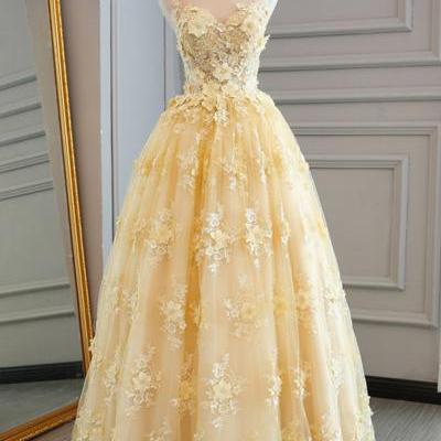 Prom Dresses,new fashion Prom Dresses,Spring yellow lace customize long A-line senior prom dress, long lace halter evening dress,P1611