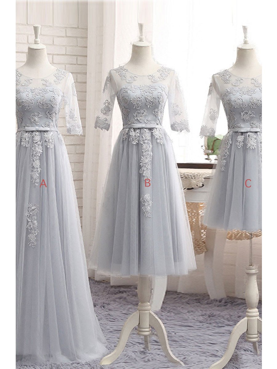 Half Sleeves Bridesmaid Dresses Tulle Liques Silver Half Sleeves Bridesmaid Dresses Tulle Liques Silver