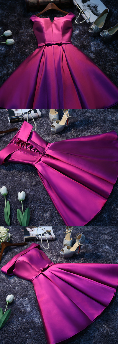 Purple Cheap Short Prom Dresses For Girls,Simple Satin Homecoming Dress ...
