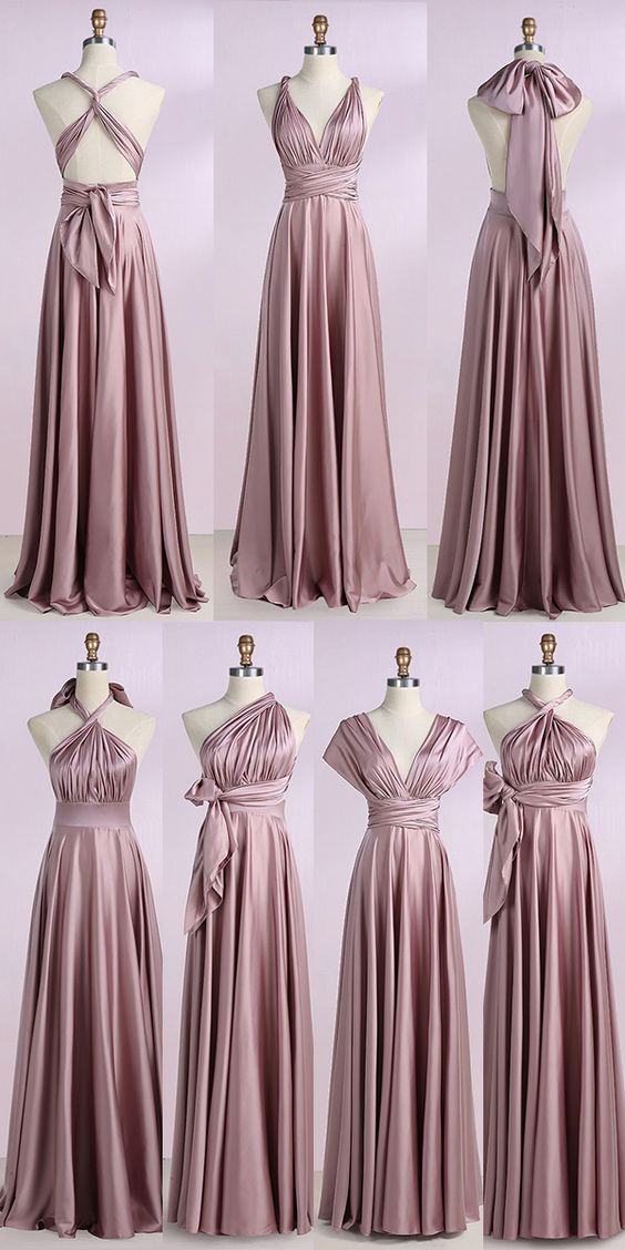 A Line V Neck Blush Stretch Satin Convertible Prom Bridesmaid Dress On Luulla 5028