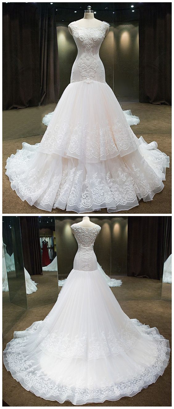 Luxury Mermaid Wedding Dress With Crystals And Beadings Scoop Organza ...