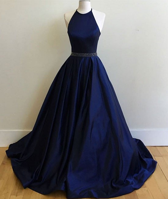 Charming Prom Dress,sexy Prom Dress, Simple Halter Prom Dresses,sleeveless Evening Dress,elegant Dark Blue Evening Dresses,formal Gown