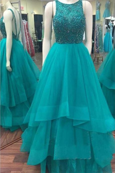 Beading Bodice Long Tulle Backless Prom Dresses Evening Dresses,pd 830