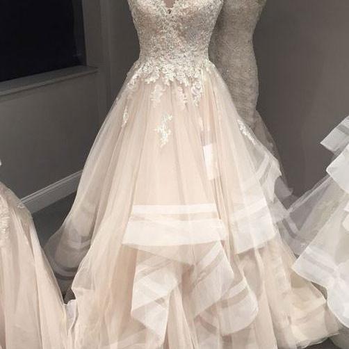 Vneck Appliques Wedding Dresses,long Wedding Dresses, Wedding Dresses, Evening Dress Prom Gown