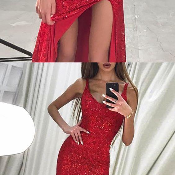 Mermaid Scoop Floor Length Split Satin Open Back Prom Dresses LBQ3150 main image 0